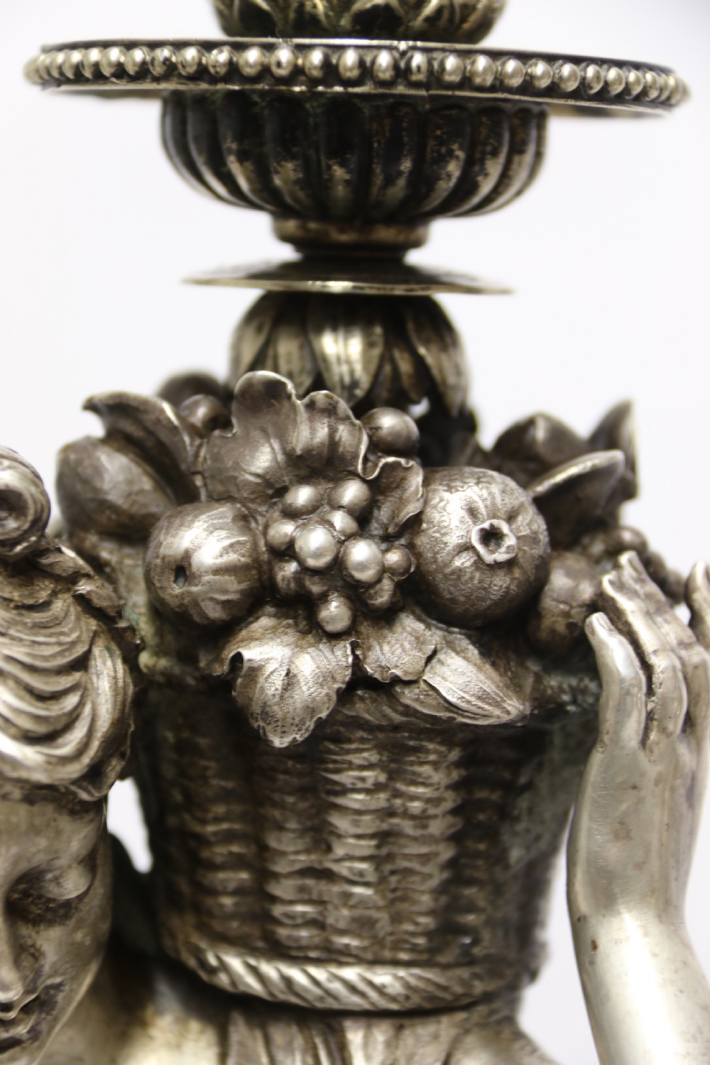 A Large pair of  19th c silvered bronze classical figurative candlesticks View VI