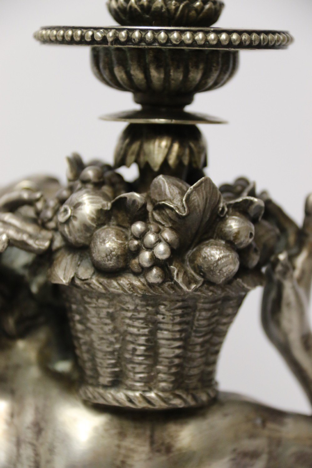 A Large pair of  19th c silvered bronze classical figurative candlesticks View XII
