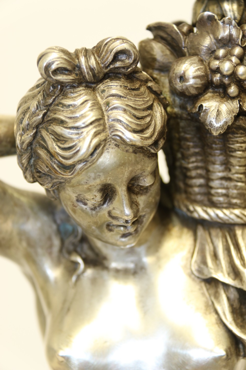 A Large pair of  19th c silvered bronze classical figurative candlesticks View XV