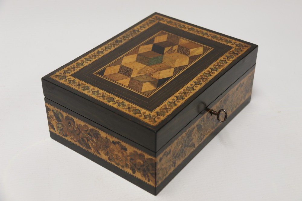 A superb labelled Tunbridge Ware Jewel Box View XIII