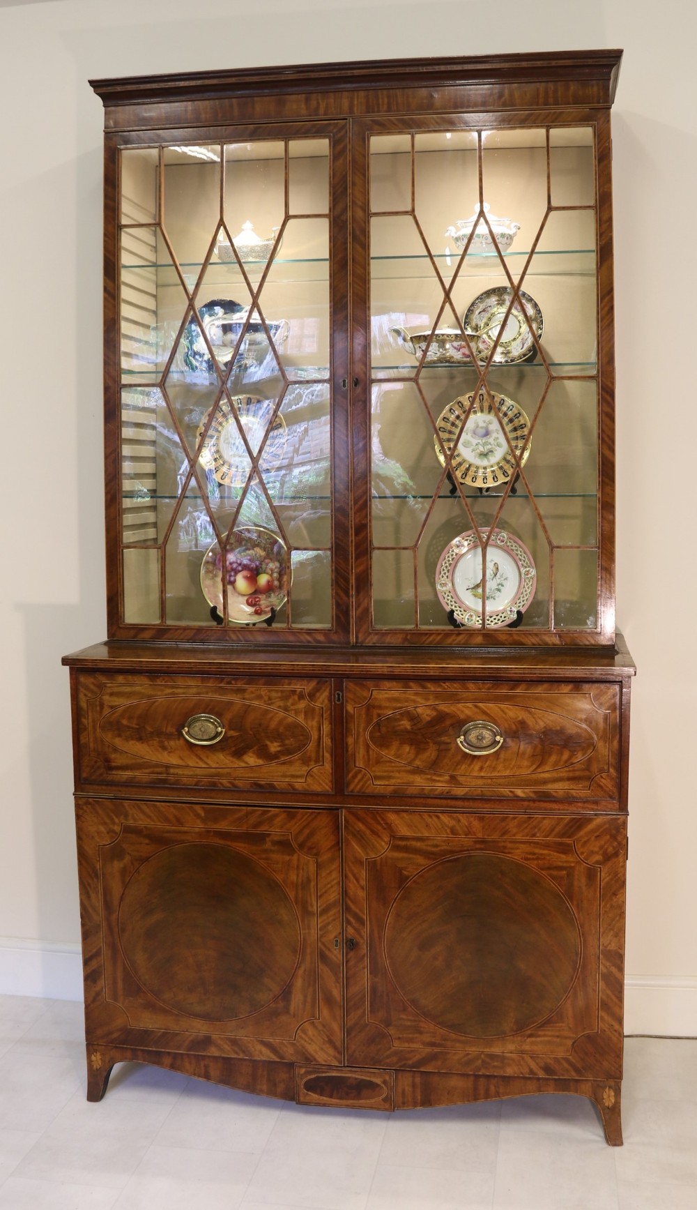 A superb George III Period inlaid Flame Mahogany Secretaire Bookcase/Display Cabinet 