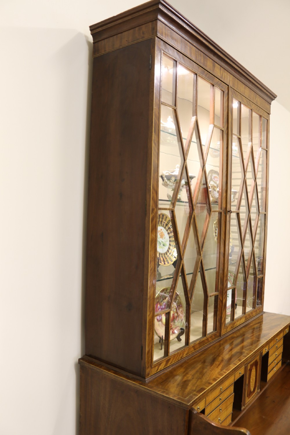 A superb George III Period inlaid Flame Mahogany Secretaire Bookcase/Display Cabinet  View XII