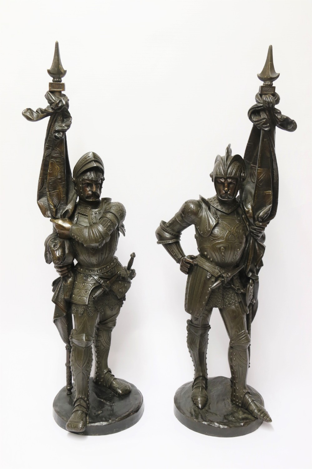 Superb pair mid 19th C bronze knights, Circa 1860