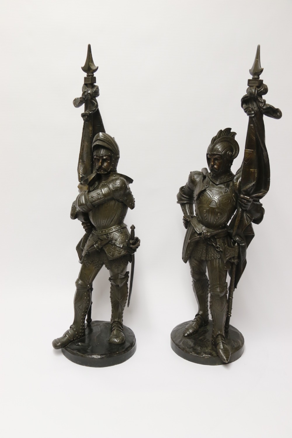 Superb pair mid 19th C bronze knights, Circa 1860 View II
