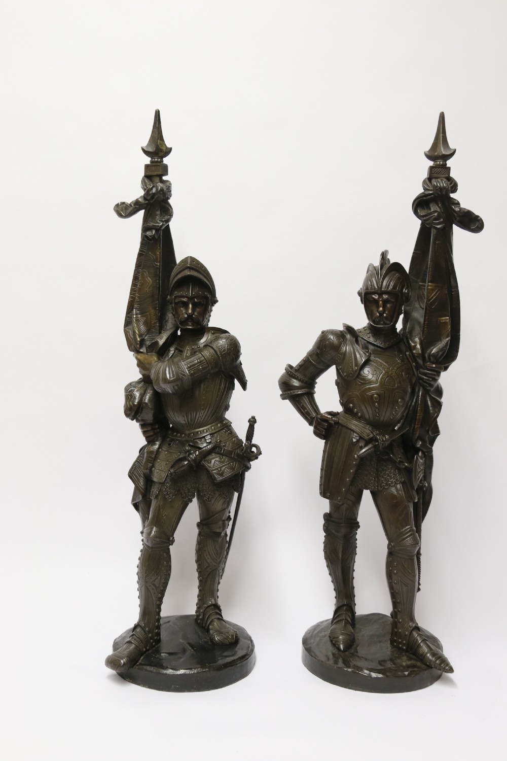 Superb pair mid 19th C bronze knights, Circa 1860 View III