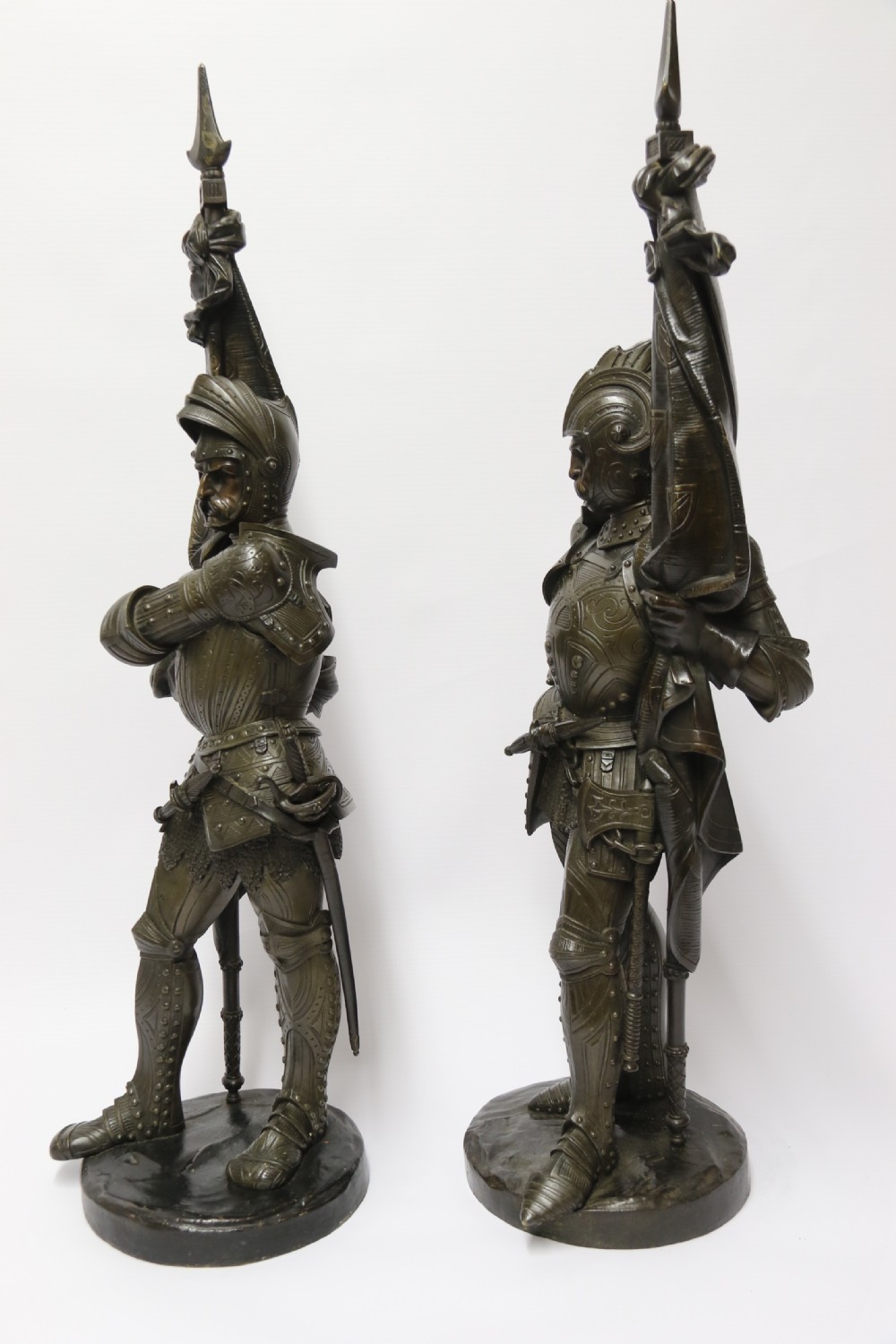 Superb pair mid 19th C bronze knights, Circa 1860 View IV