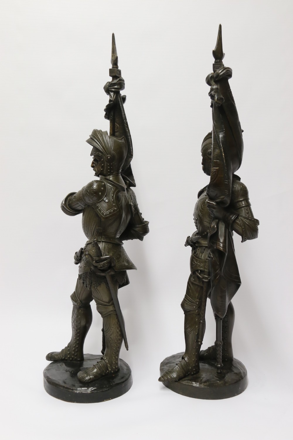 Superb pair mid 19th C bronze knights, Circa 1860 View V