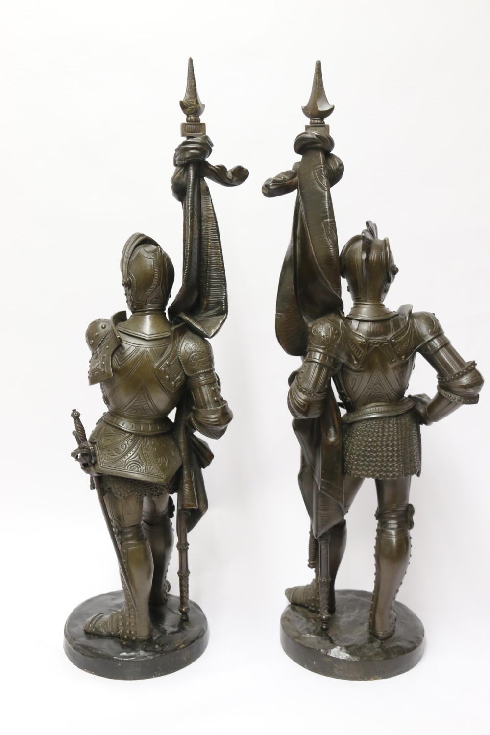 Superb pair mid 19th C bronze knights, Circa 1860 View VII