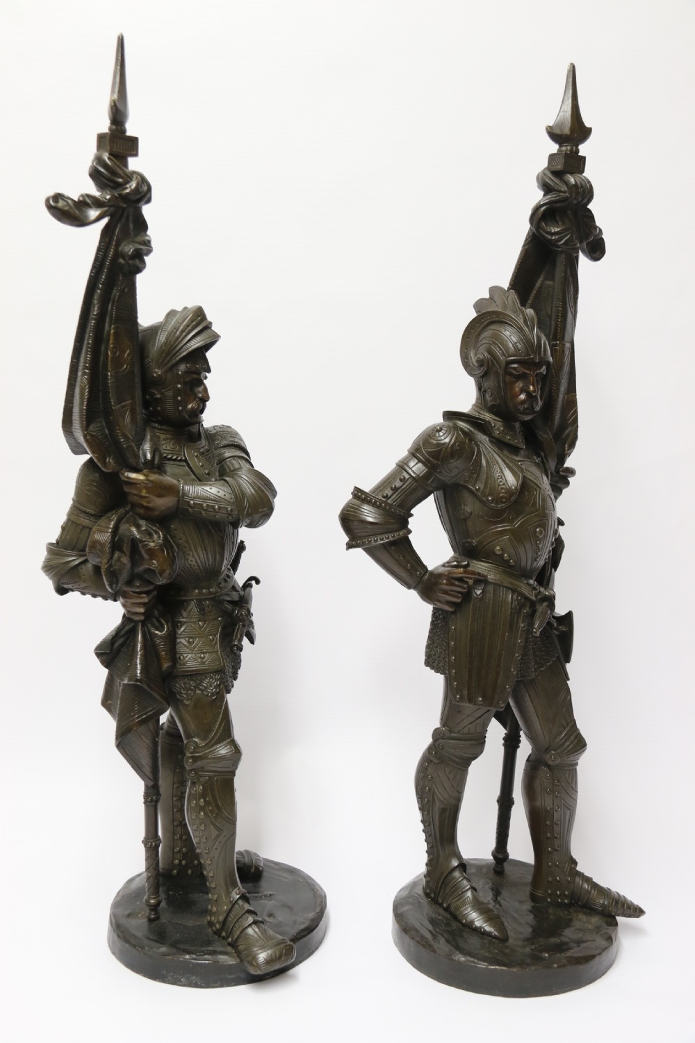 Superb pair mid 19th C bronze knights, Circa 1860 View IX