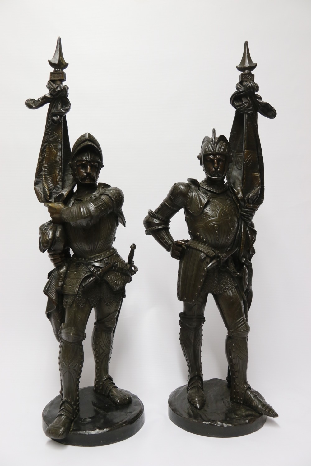 Superb pair mid 19th C bronze knights, Circa 1860 View XXIX