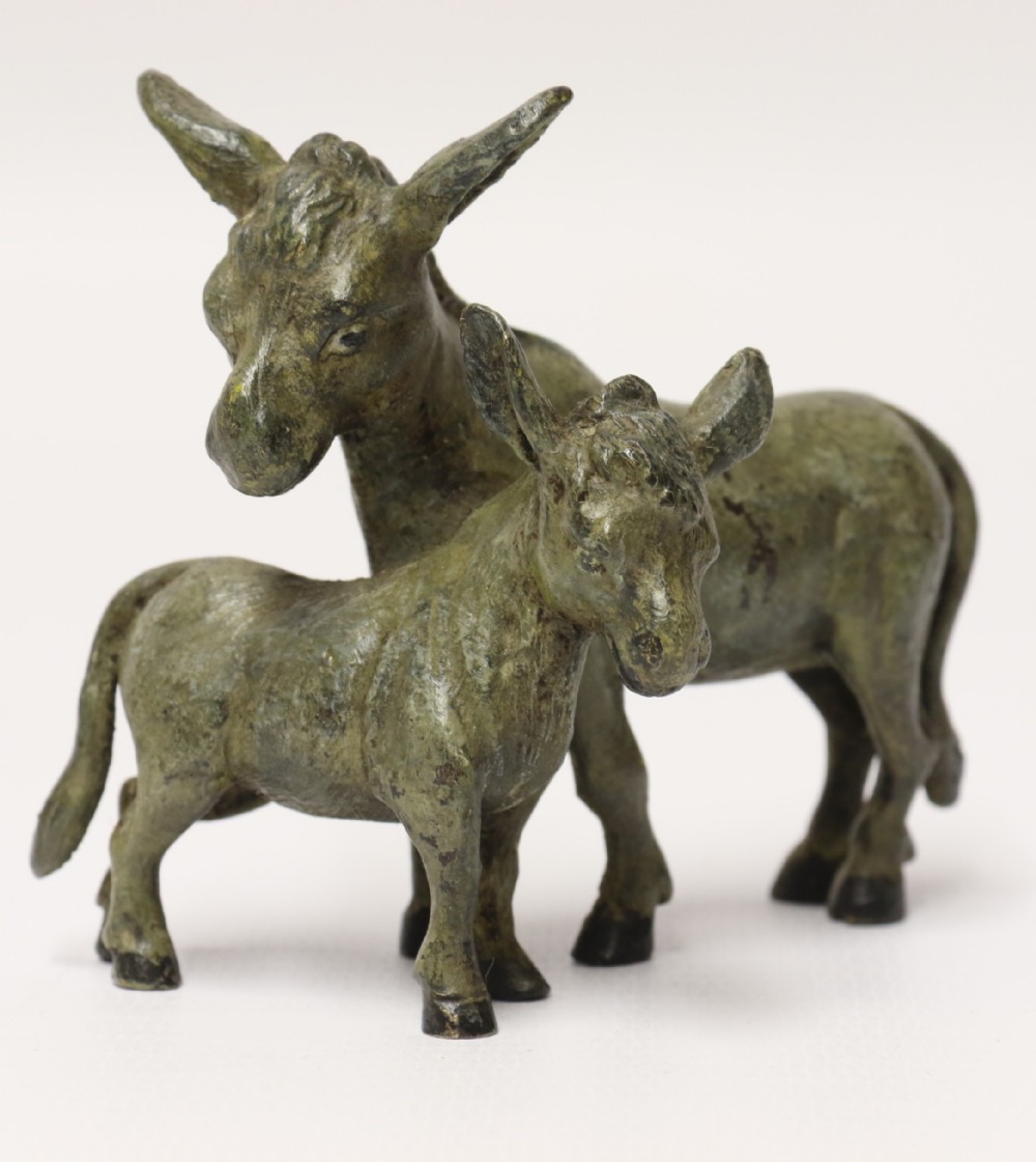 A rare pair of Austrian cold painted bronze Donkeys 