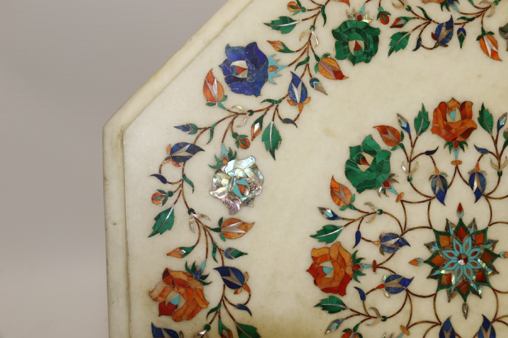 Indian white marble Table Top inlaid with semi precious cut stones, C 1900 View II