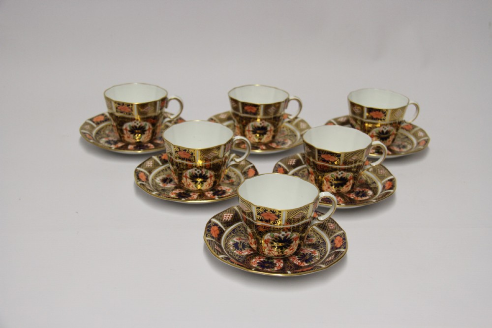 Crown Derby hand painted set of 6 cups and saucers, C 1910 -11 View XII
