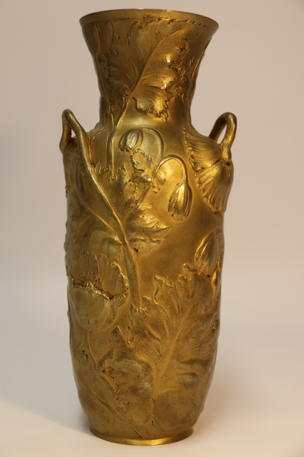 French gilt bronze vase decorated with poppies, C 1890, signed A Vibert  View III