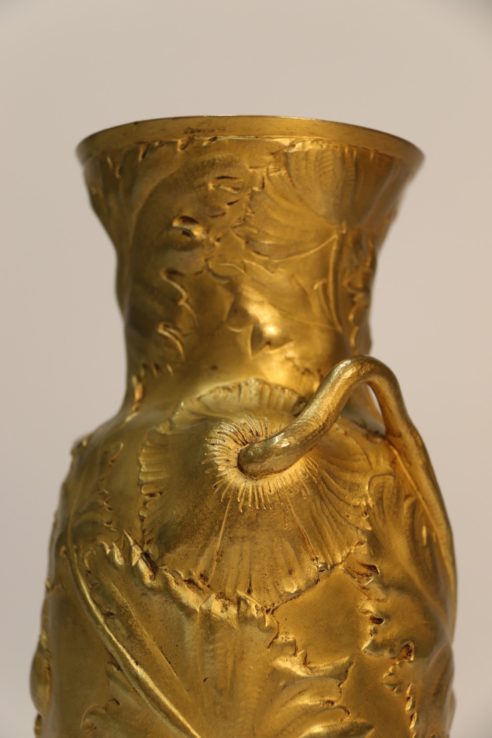 French gilt bronze vase decorated with poppies, C 1890, signed A Vibert  View X
