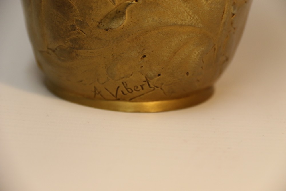French gilt bronze vase decorated with poppies, C 1890, signed A Vibert  View XII