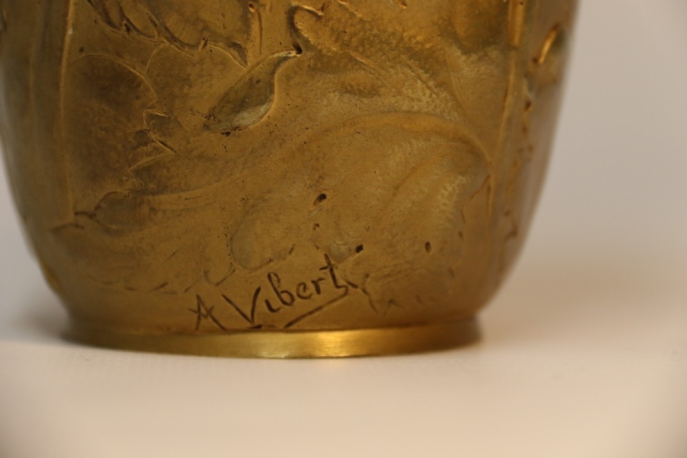 French gilt bronze vase decorated with poppies, C 1890, signed A Vibert  View XIII