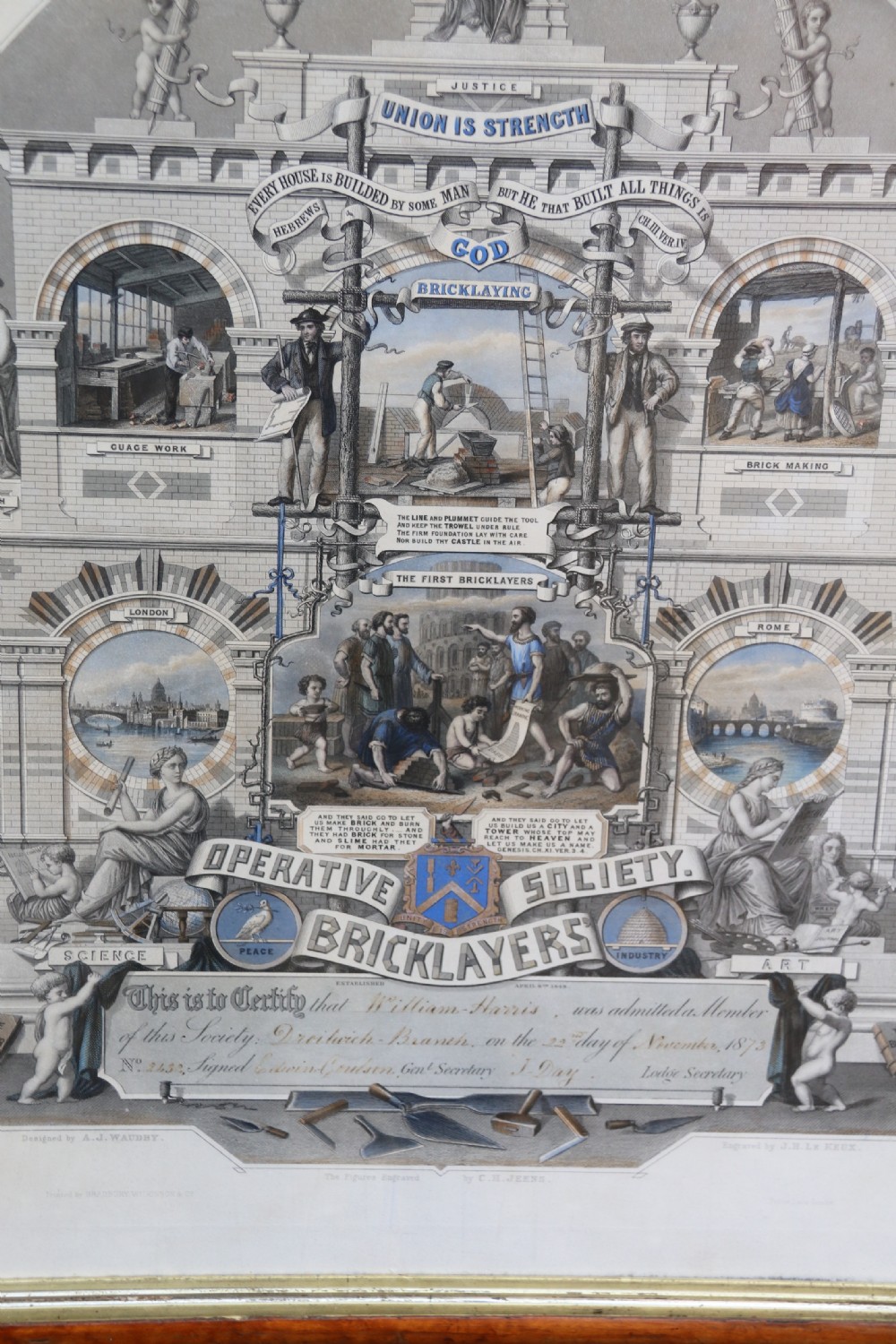 A rare Victorian original framed master builders “ Society of Bricklayers” certificate View III
