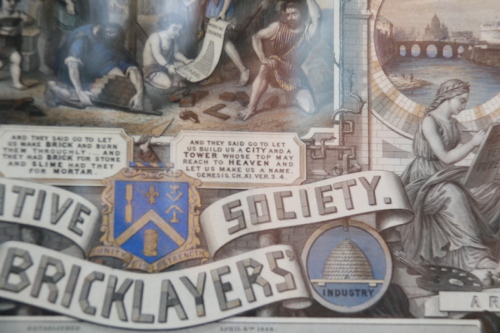 A rare Victorian original framed master builders “ Society of Bricklayers” certificate View XIII