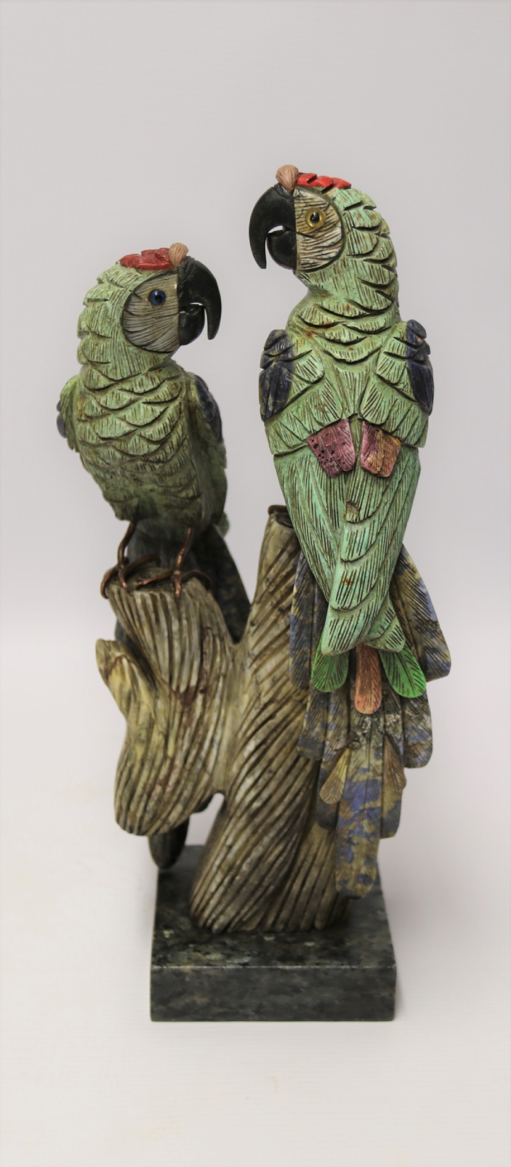 large Chinese  soapstone sculpture of a pair of Parrots.