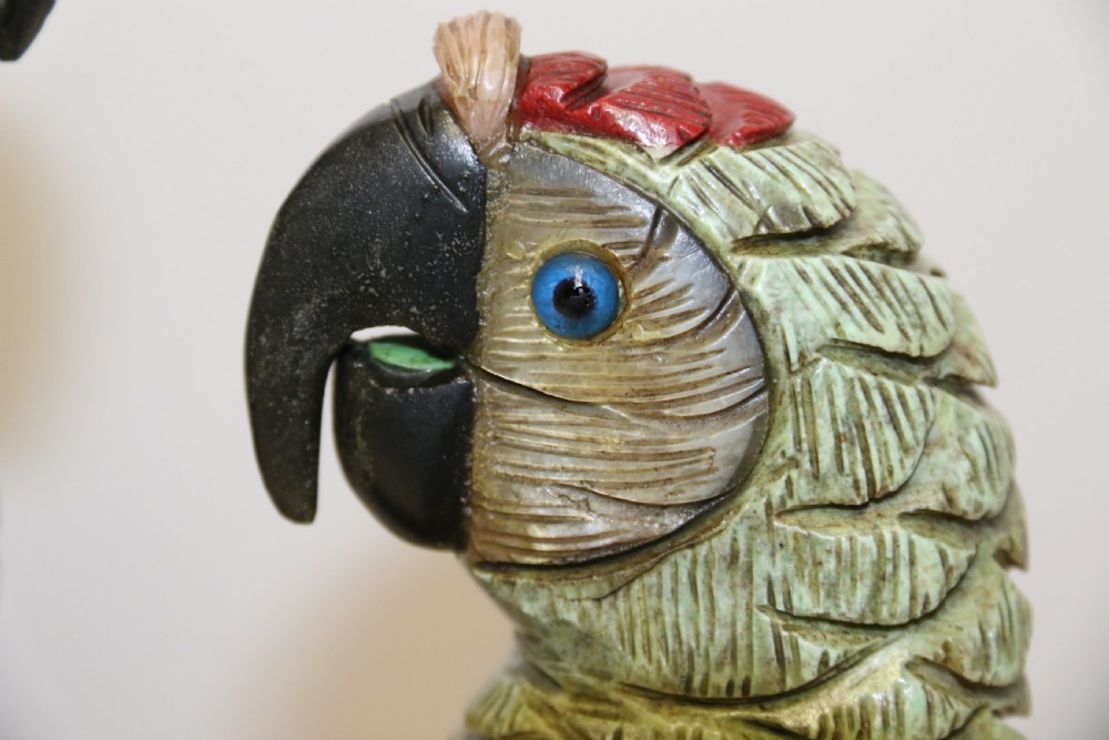 large Chinese  soapstone sculpture of a pair of Parrots. View II