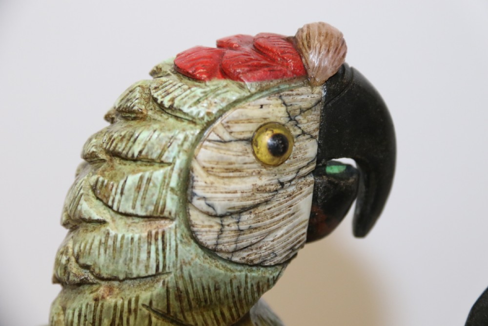 large Chinese  soapstone sculpture of a pair of Parrots. View III