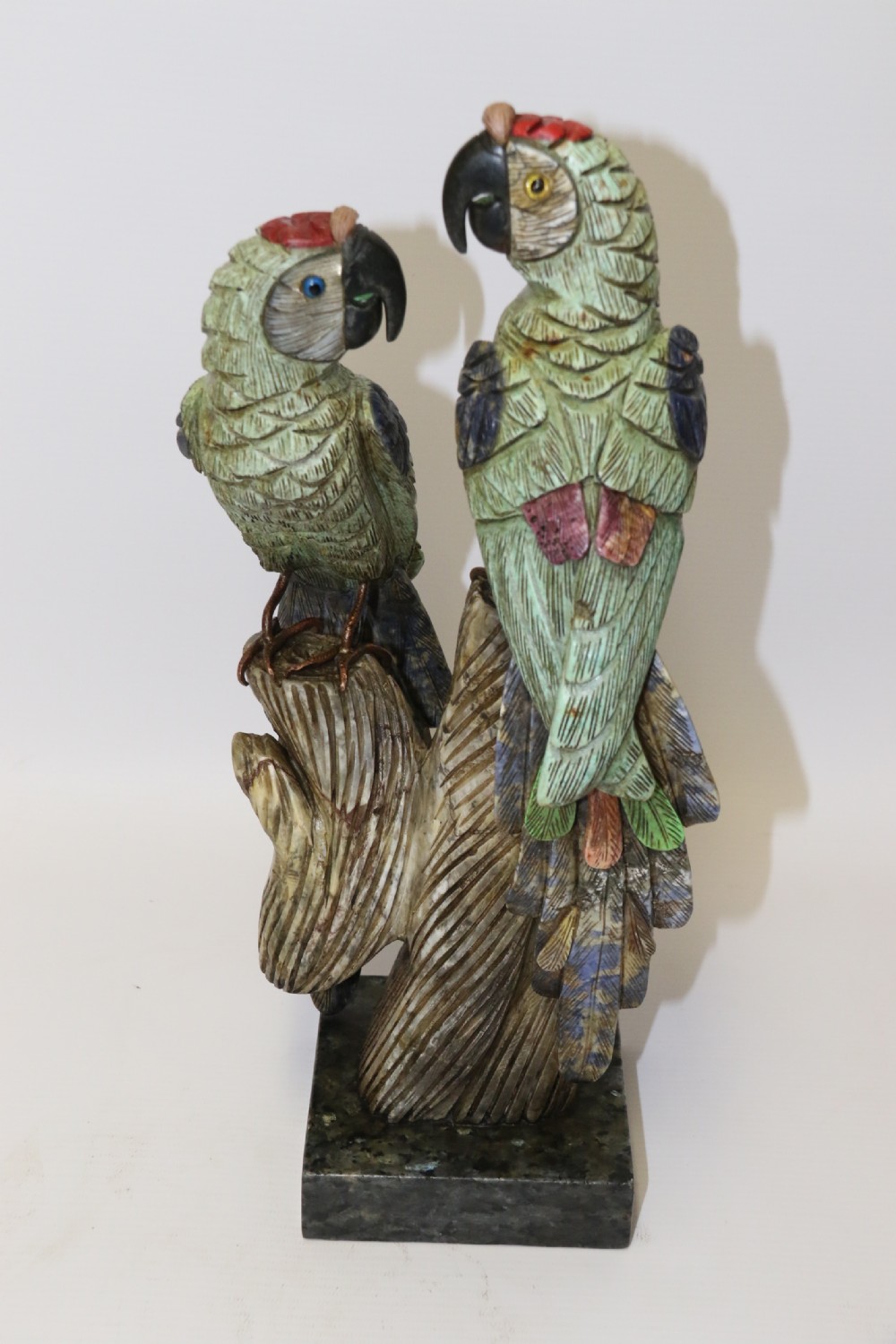 large Chinese  soapstone sculpture of a pair of Parrots. View VI