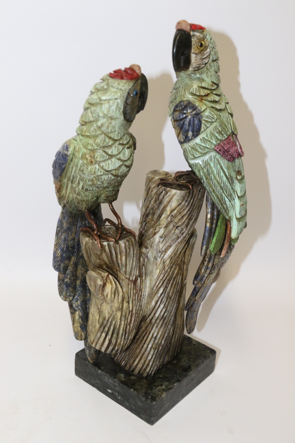 large Chinese  soapstone sculpture of a pair of Parrots. View VII