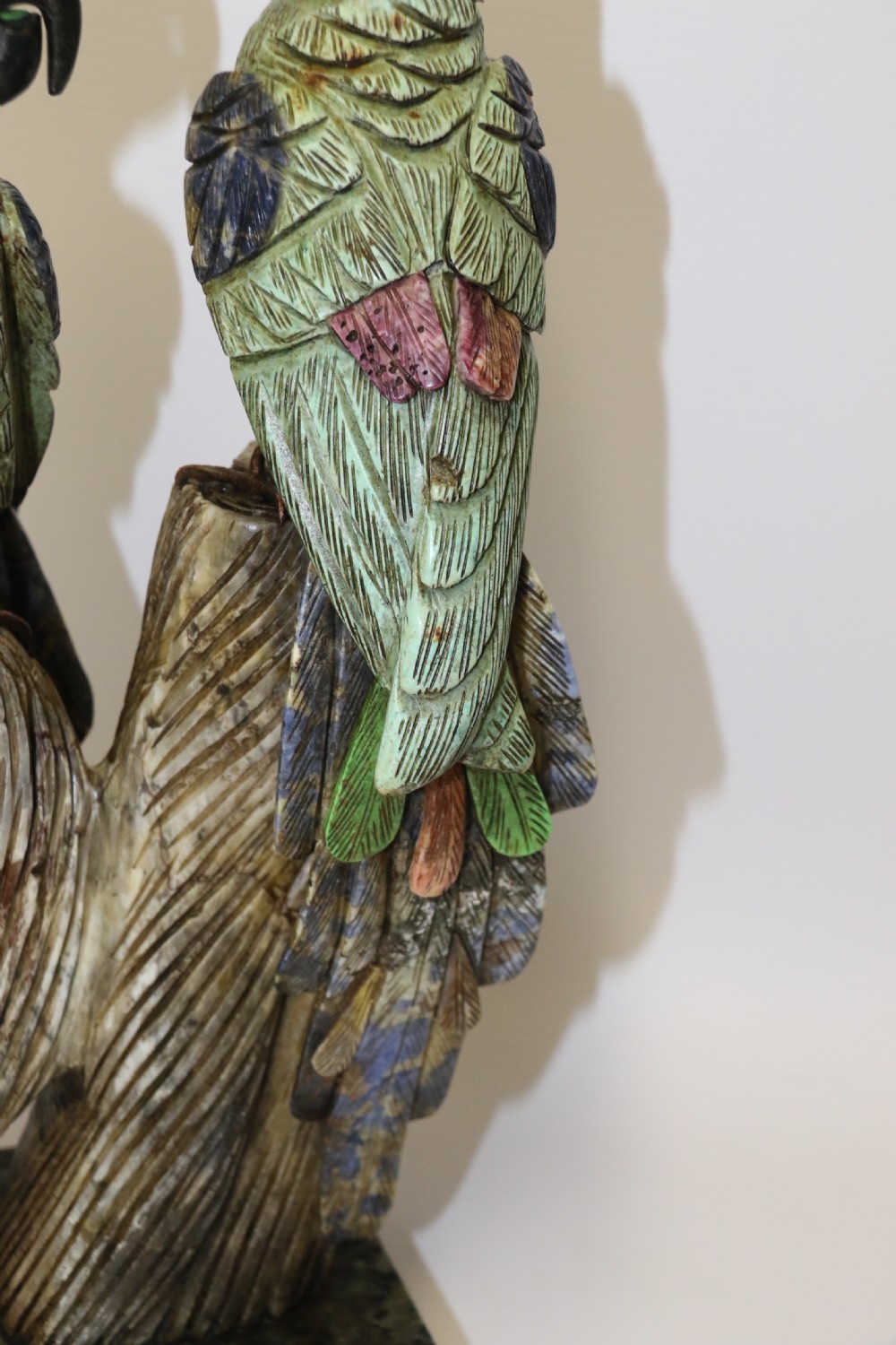 large Chinese  soapstone sculpture of a pair of Parrots. View IX
