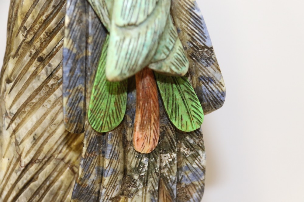 large Chinese  soapstone sculpture of a pair of Parrots. View X