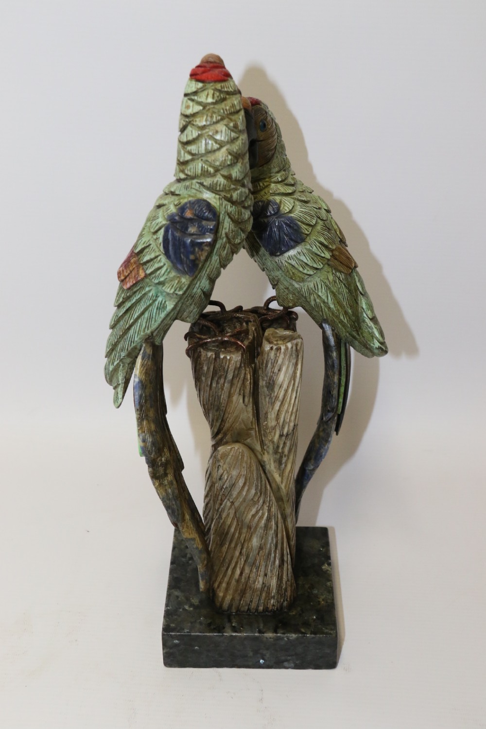 large Chinese  soapstone sculpture of a pair of Parrots. View XII