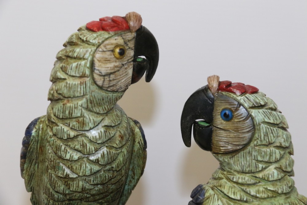 large Chinese  soapstone sculpture of a pair of Parrots. View XIII