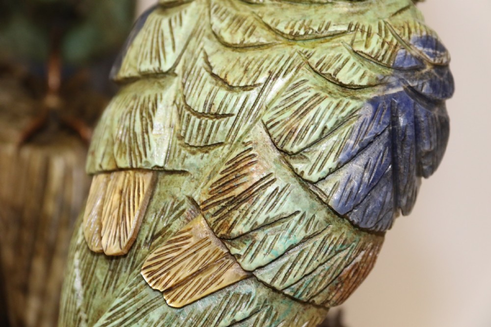 large Chinese  soapstone sculpture of a pair of Parrots. View XIV