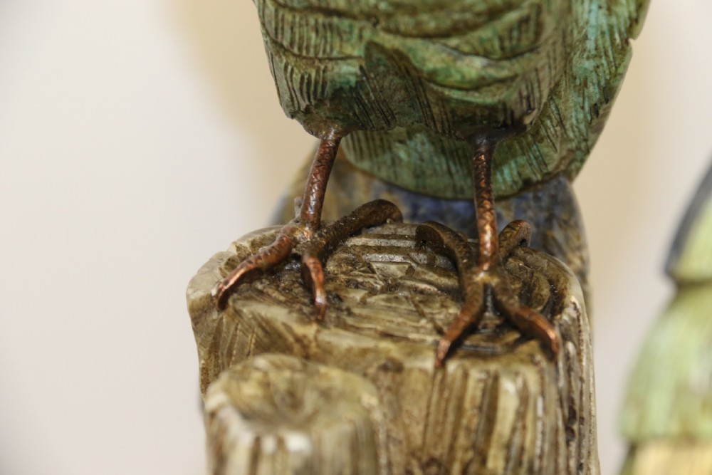 large Chinese  soapstone sculpture of a pair of Parrots. View XV