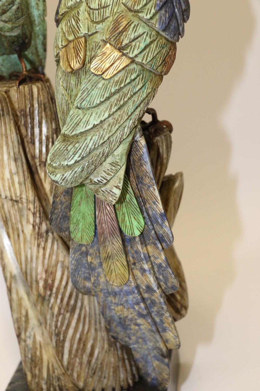 large Chinese  soapstone sculpture of a pair of Parrots. View XVI