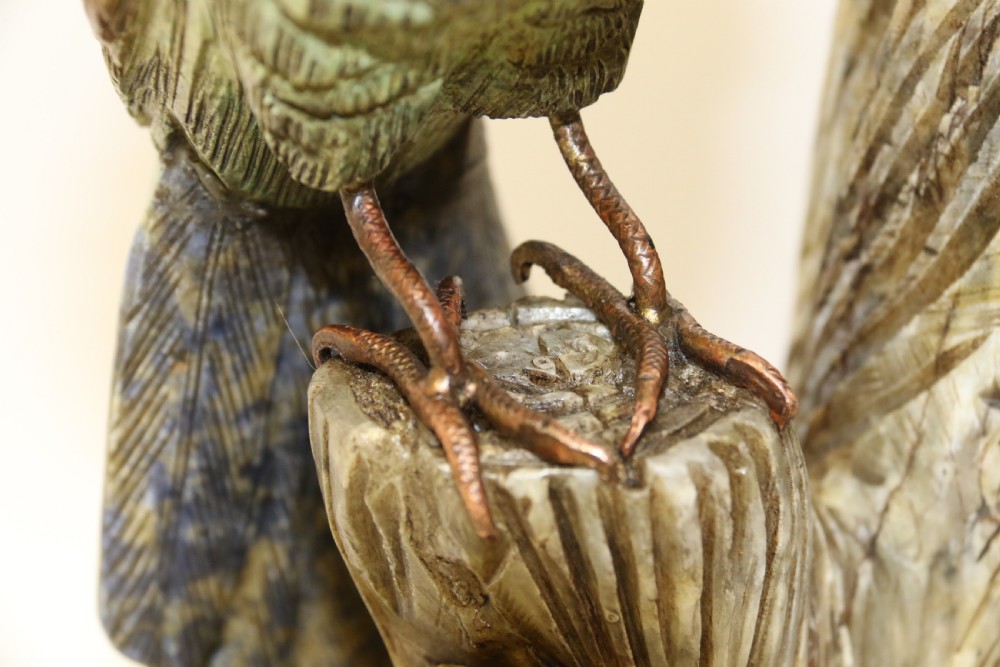large Chinese  soapstone sculpture of a pair of Parrots. View XVIII
