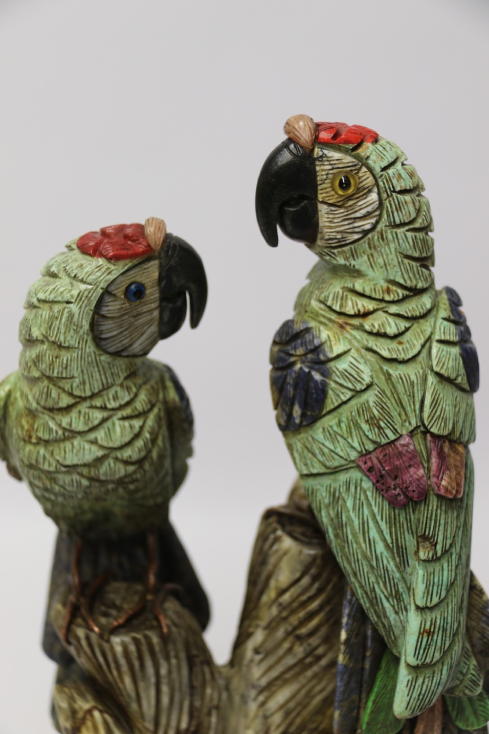 large Chinese  soapstone sculpture of a pair of Parrots. View XXIV