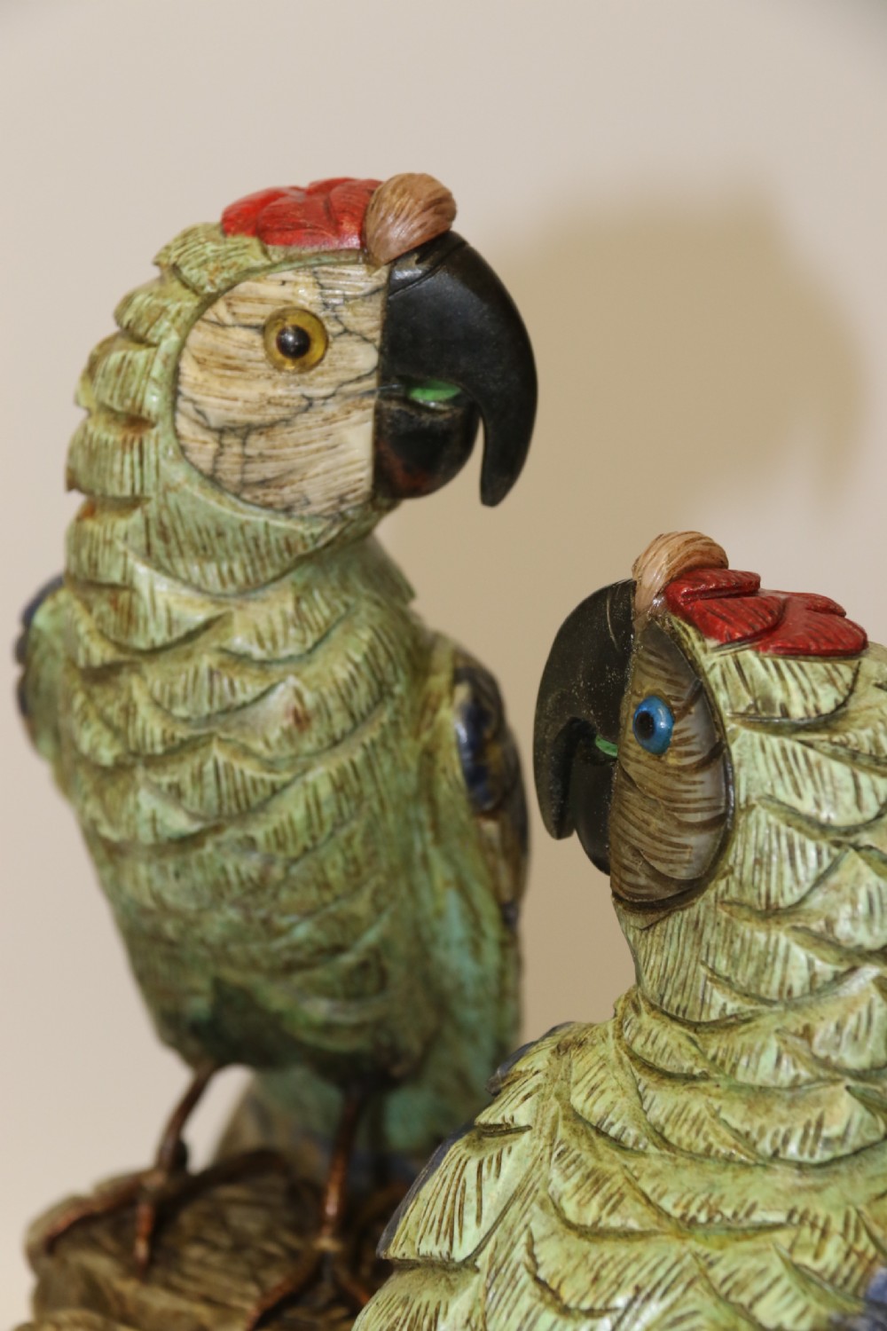 large Chinese  soapstone sculpture of a pair of Parrots. View XXV