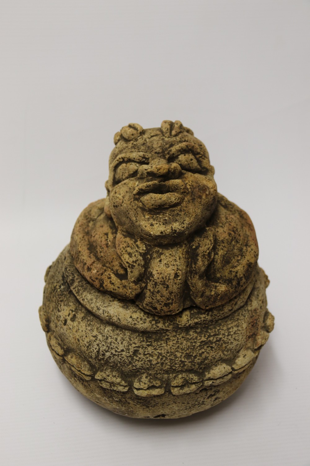 An ancient carved limestone Nomoli figurative pot from the Mende people of Sierra Leone View II