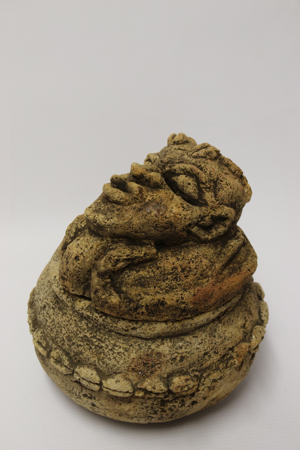 An ancient carved limestone Nomoli figurative pot from the Mende people of Sierra Leone View III