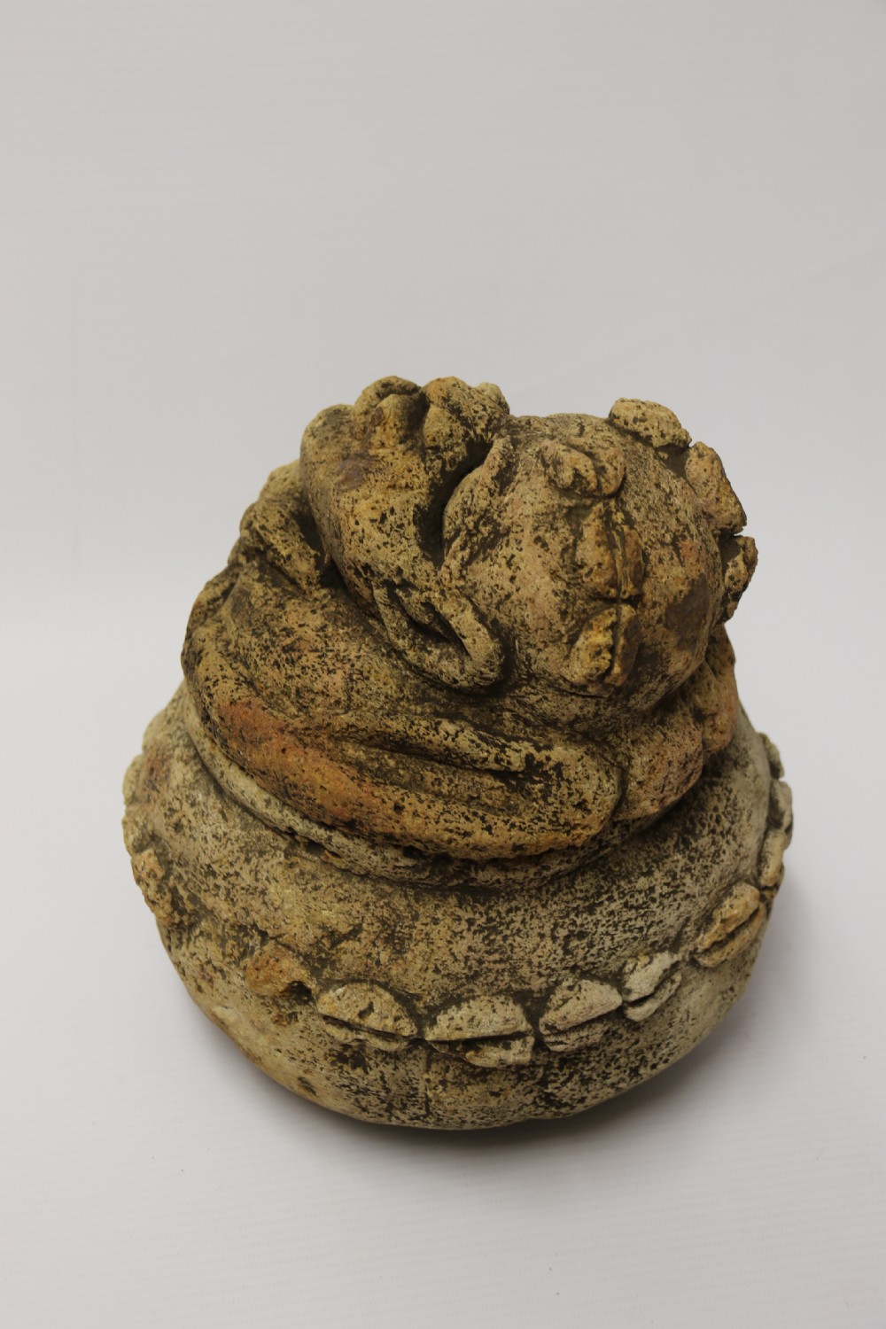 An ancient carved limestone Nomoli figurative pot from the Mende people of Sierra Leone View IV