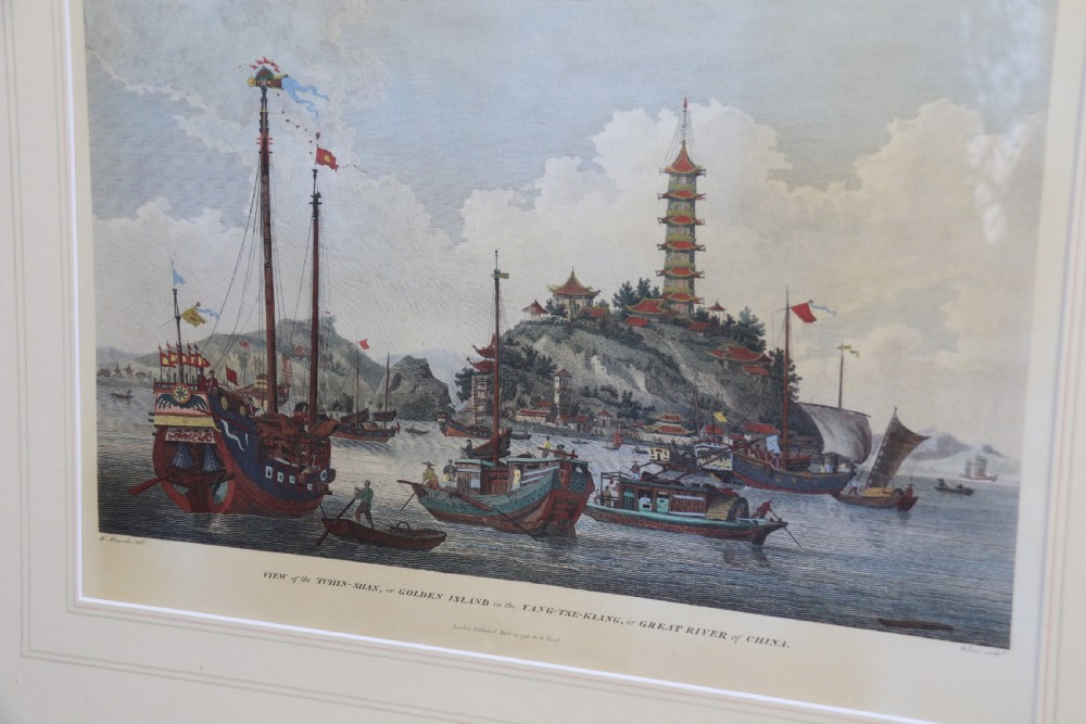 A decorative pair of coloured prints showing early views of China View II