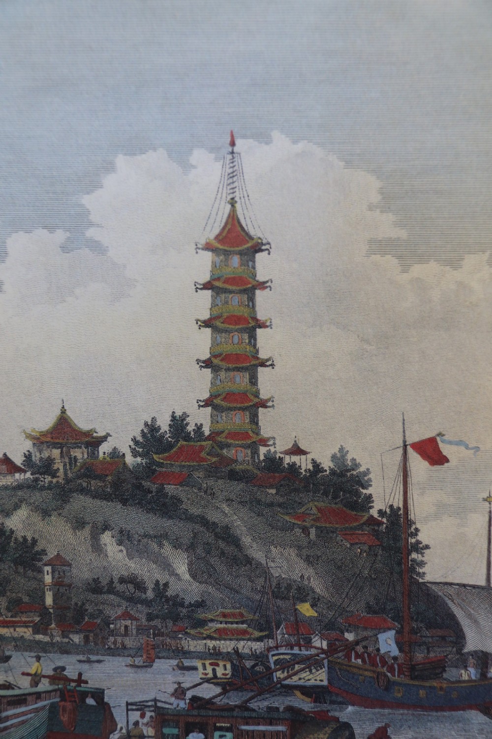 A decorative pair of coloured prints showing early views of China View V