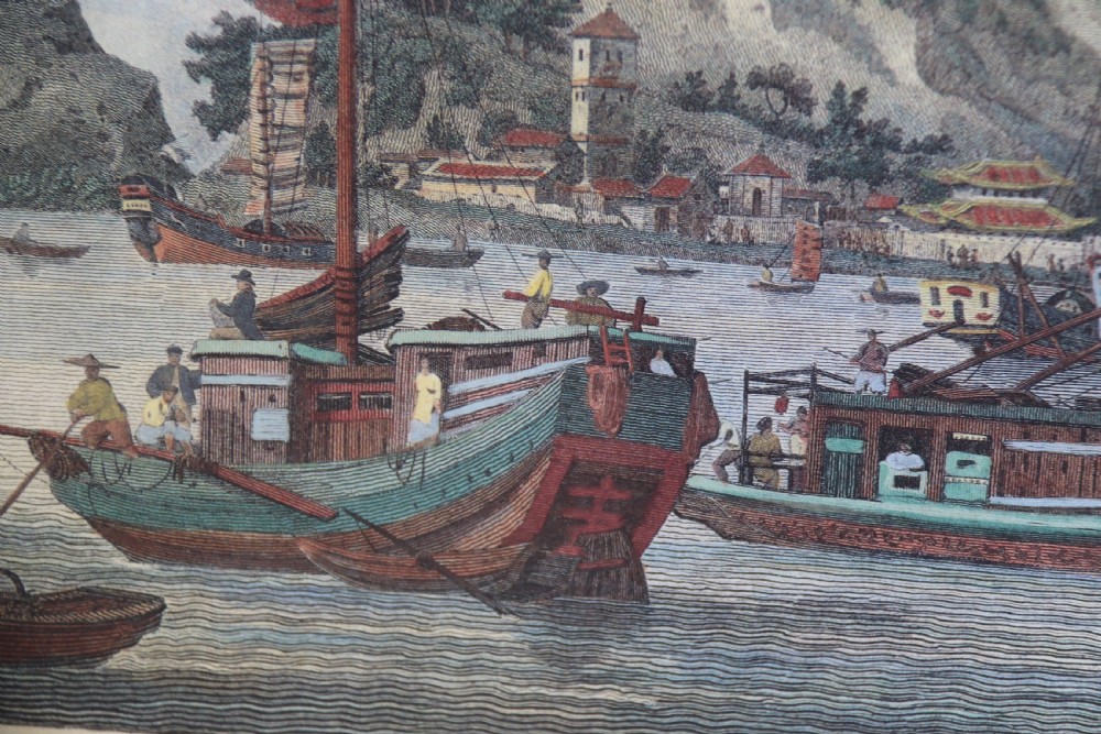 A decorative pair of coloured prints showing early views of China View X
