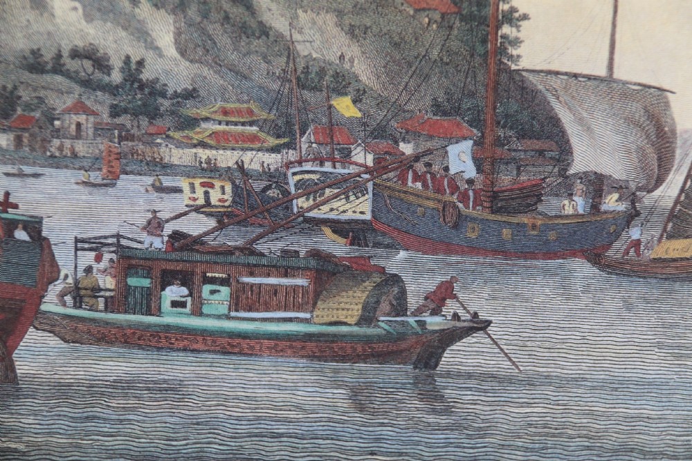 A decorative pair of coloured prints showing early views of China View XI