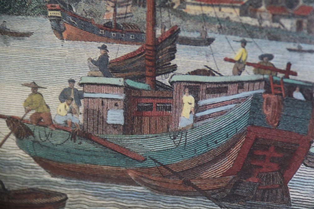 A decorative pair of coloured prints showing early views of China View XIV
