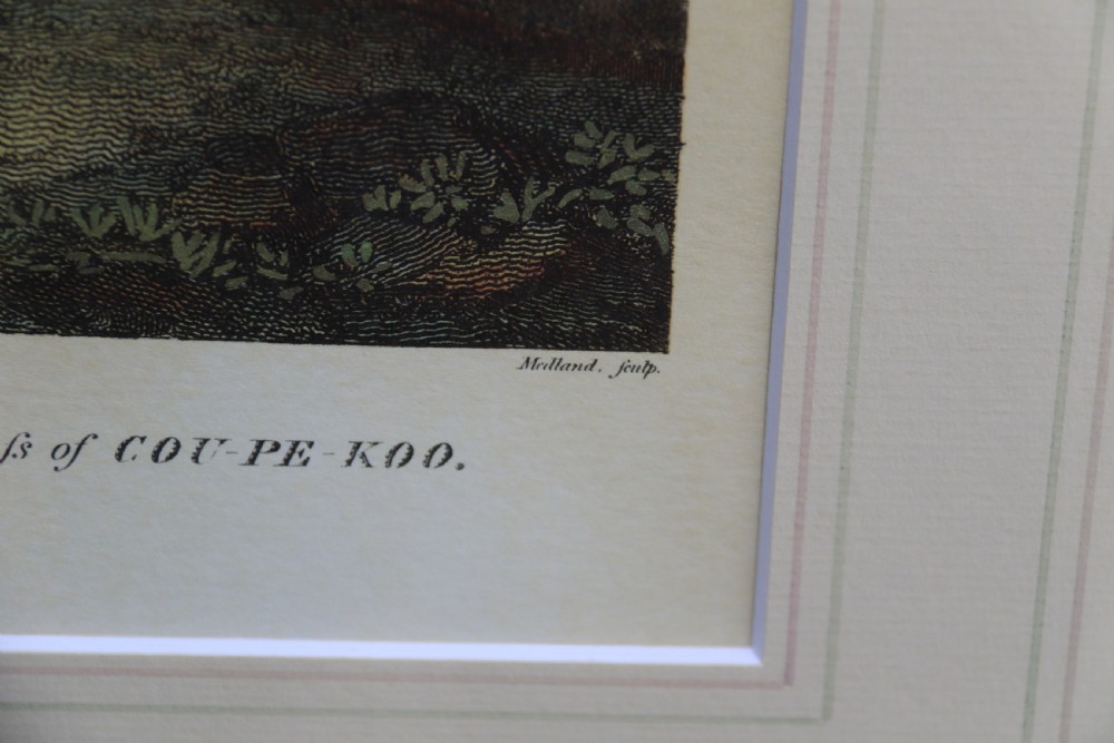 A decorative pair of coloured prints showing early views of China View XIX