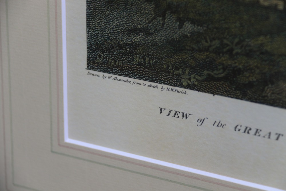A decorative pair of coloured prints showing early views of China View XX