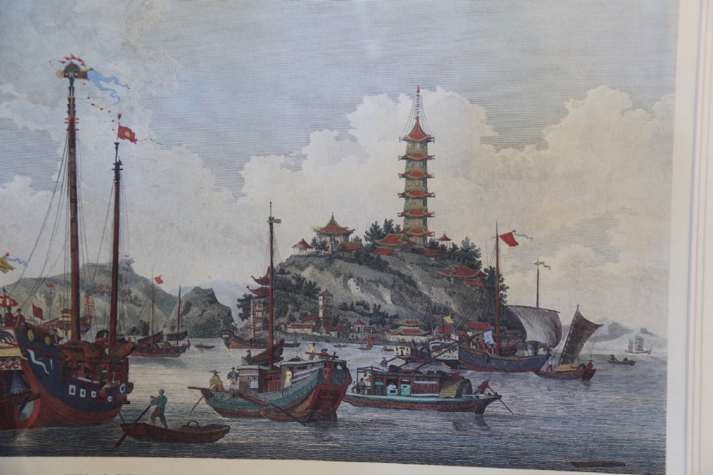A decorative pair of coloured prints showing early views of China View XXIII
