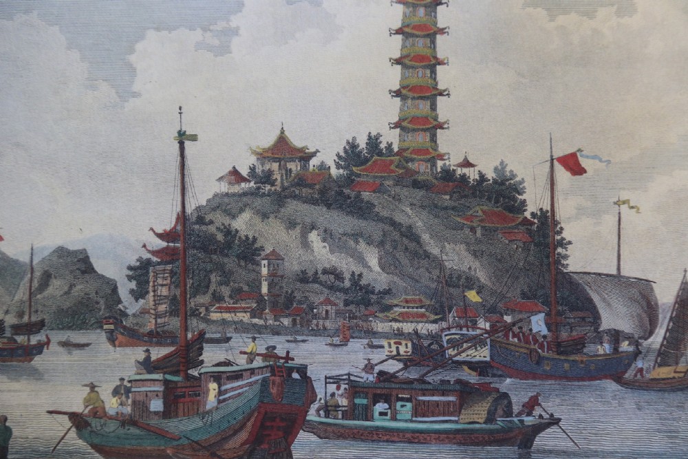 A decorative pair of coloured prints showing early views of China View XXV
